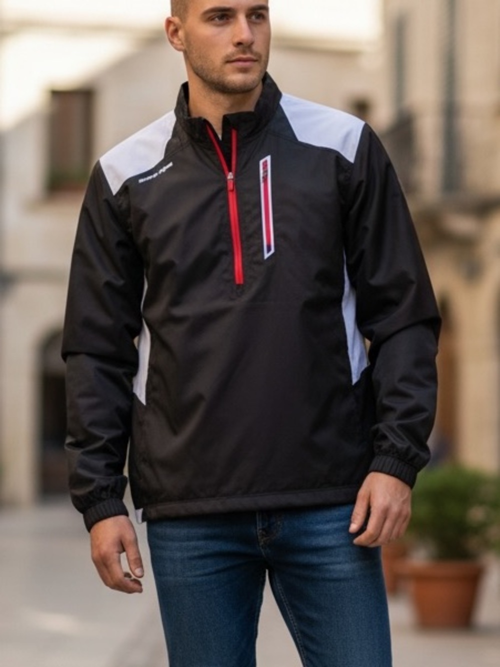 Snake Eyes Weather-18 Golf Pullover Jacket Mens L Black White Windbreaker